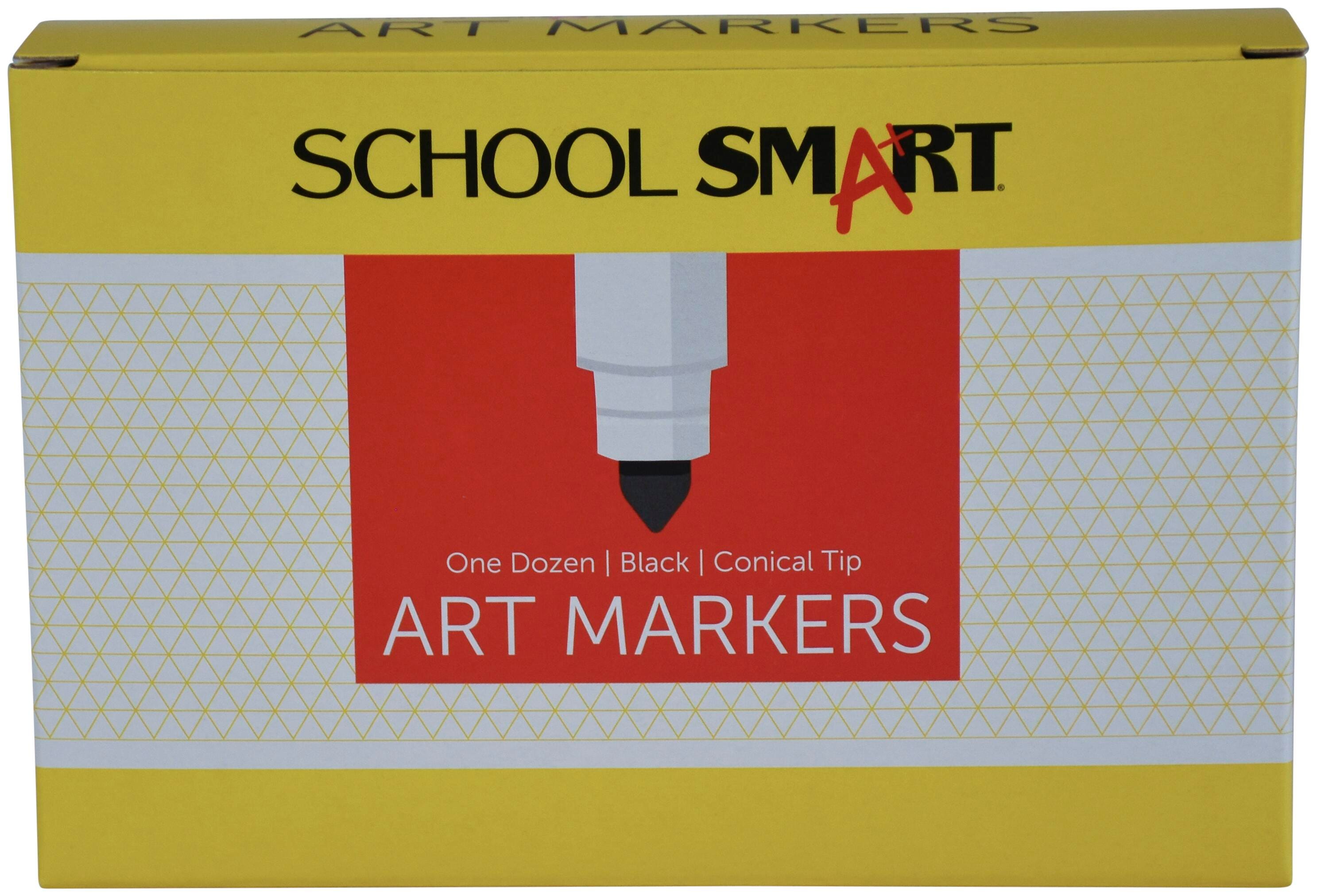 School Smart Art Markers, Conical Tip, Black, Pack of 12 2002993